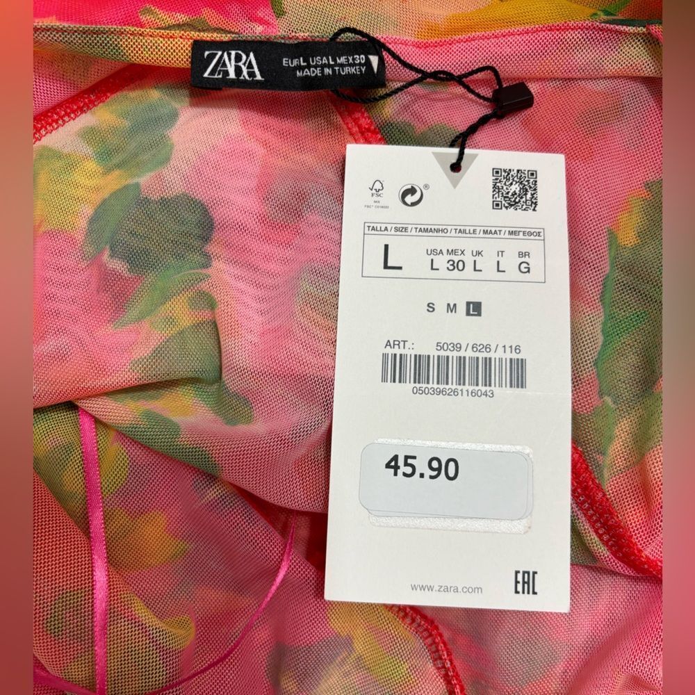 ZARA Printed Tiered Ruffle Mini Dress Size Large NWT  5 0447 - Picture 7 of 9